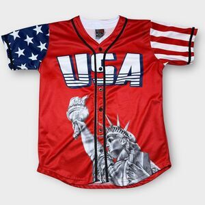 USA Patriotic Baseball Jersey Mens M Statue of Liberty Red White Blue
